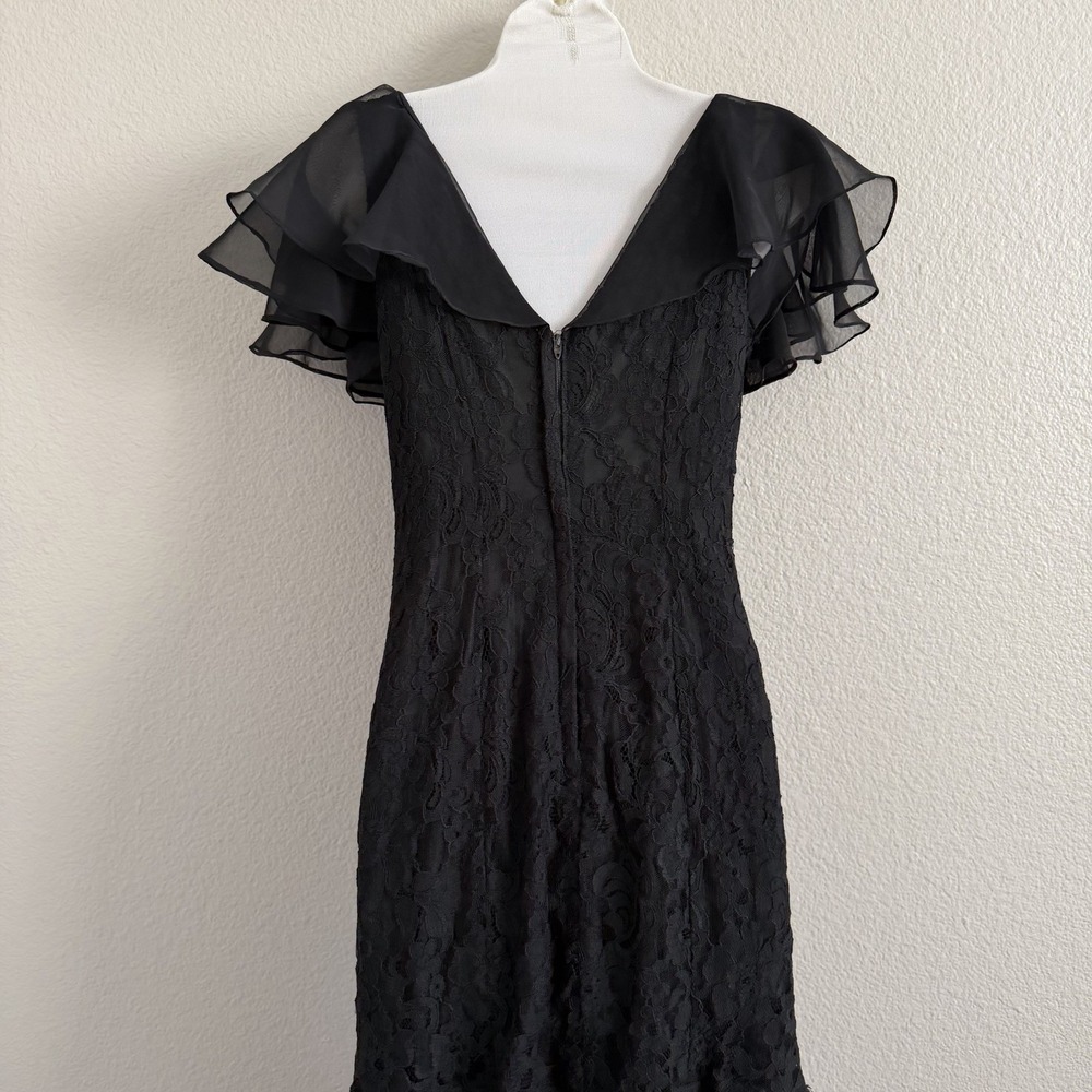 Vintage Casadei Dress 1980s Lace Bodycon Midi Flutter Sleeve Lined READ Cocktail - Picture 4 of 14